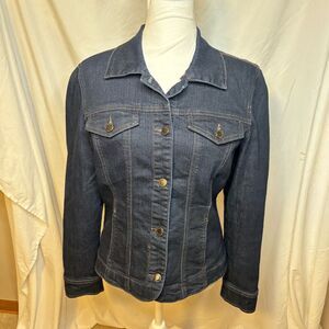 Charter Club Dark Blue Denim Jean Jacket Stretch Fitted Womens NWOT